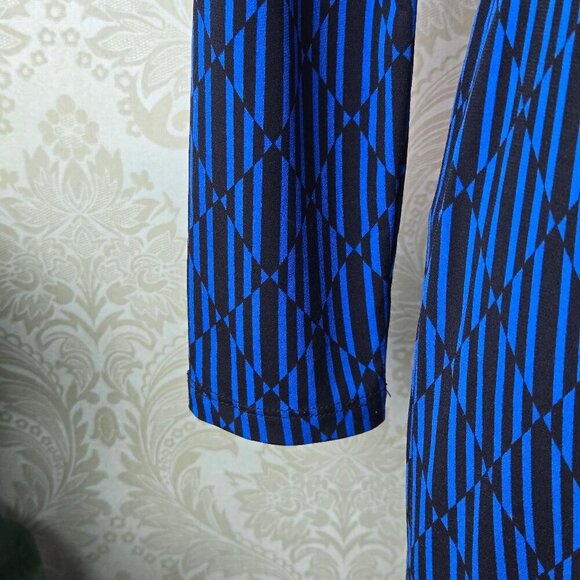 MICHAEL Michael Kors Size Small Blue Black Striped Dress Long Sleeve Round Neck - Picture 3 of 11